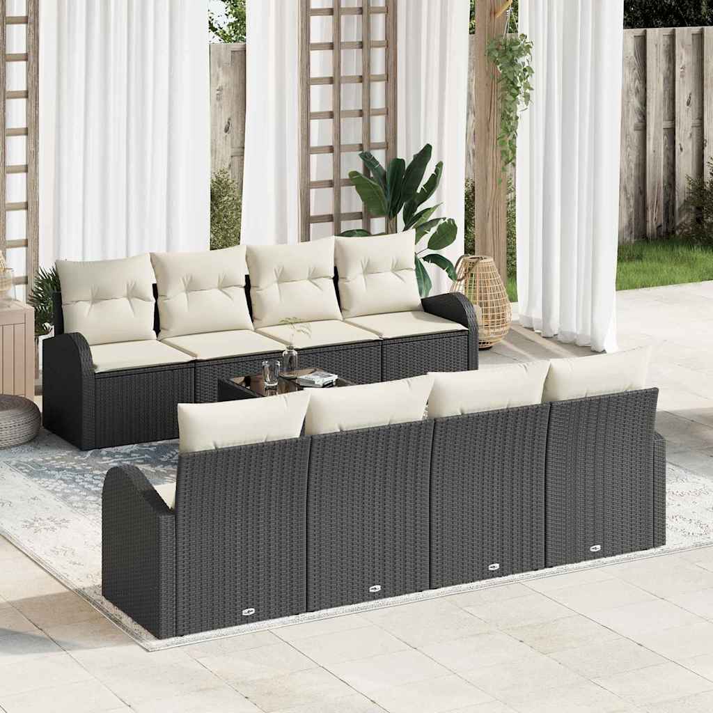 Havesofa Sæt 9 stk. Sort polyrattan