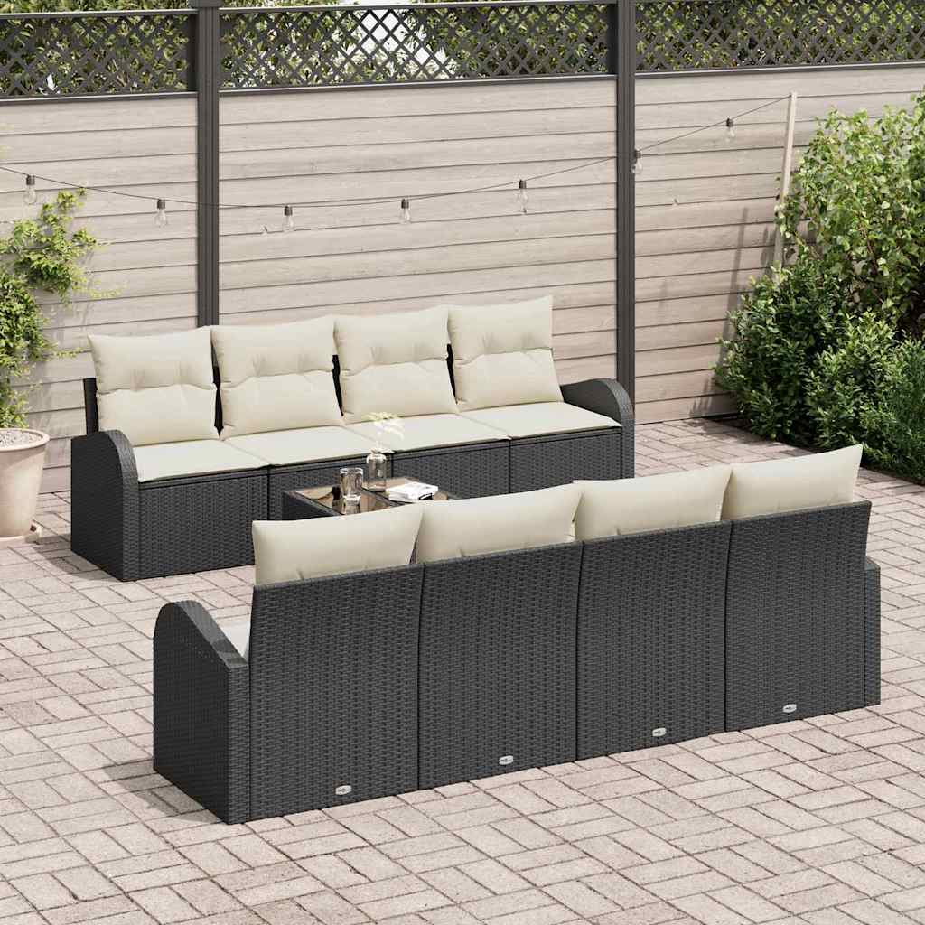 Havesofa Sæt 9 stk. Sort polyrattan
