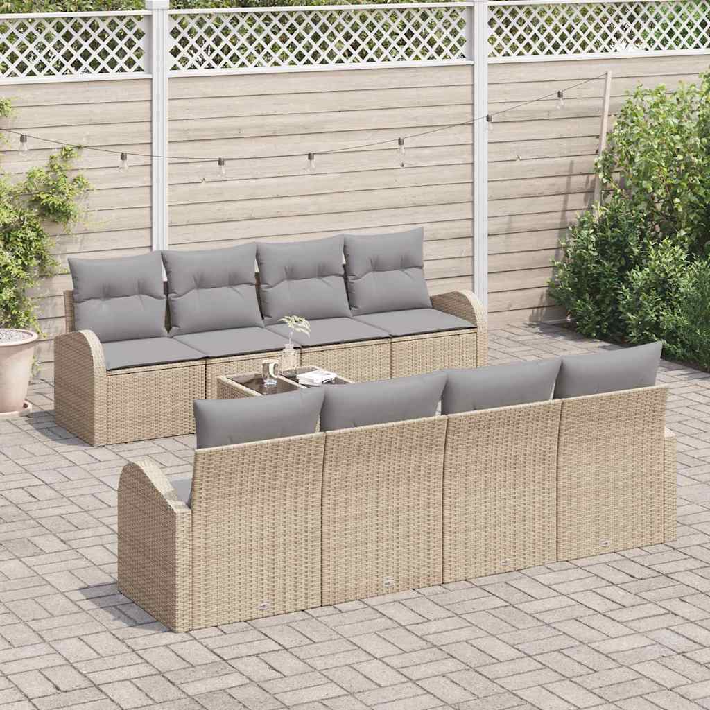 Havesofa Sæt 9 stk. Beige polyrattan