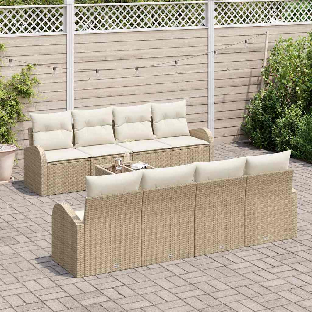 Havesofa Sæt 9 stk. Beige polyrattan