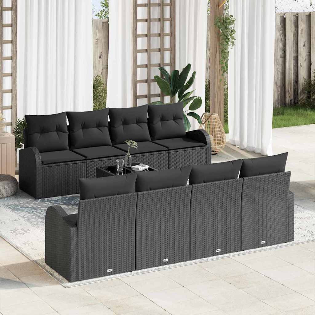 Havesofa Sæt 9 stk. Sort polyrattan