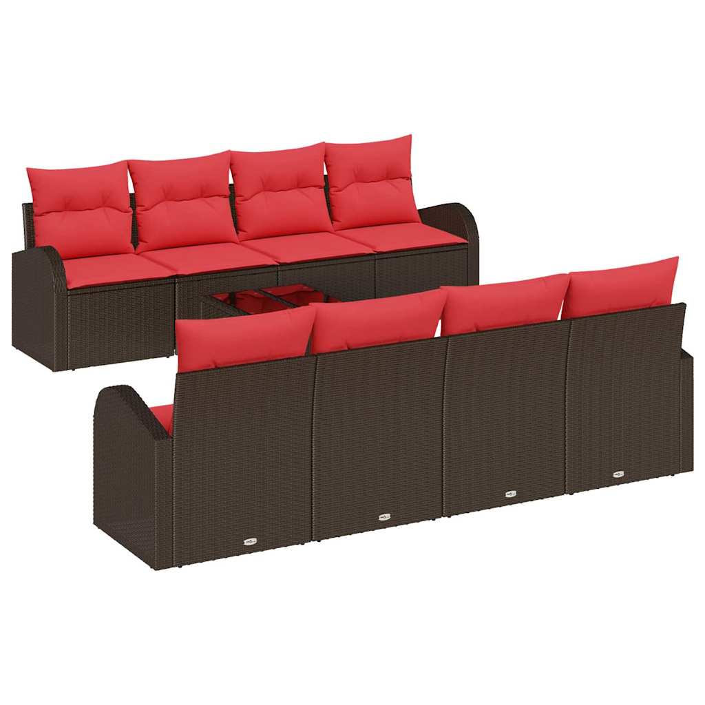 Sofa Sæt 9 stk. 6-Antal sæder Brun og Rød Polyester