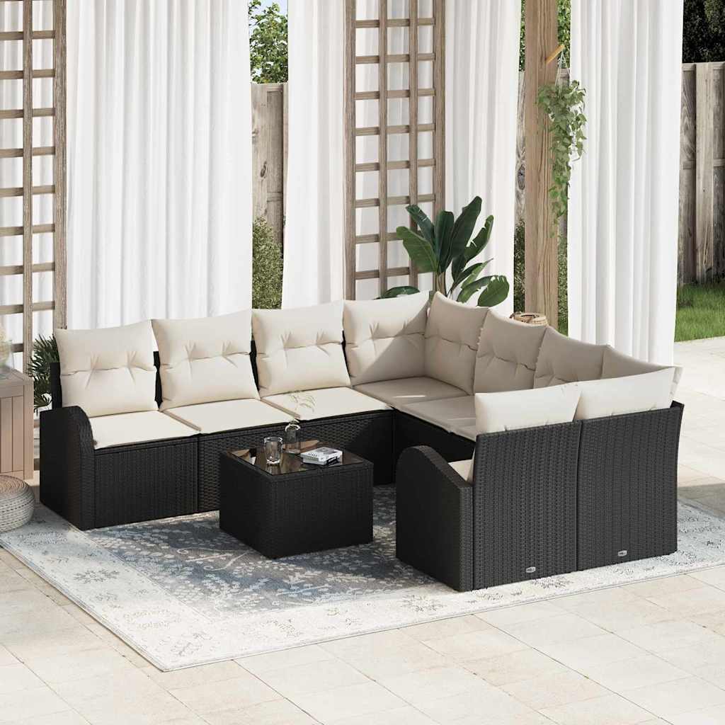 Havesofa Sæt 9 stk. Sort polyrattan