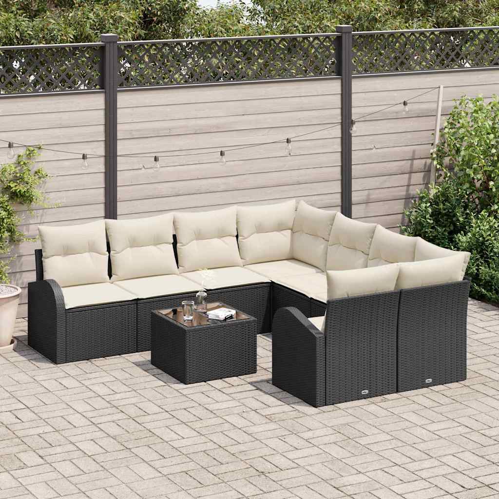 Havesofa Sæt 9 stk. Sort polyrattan