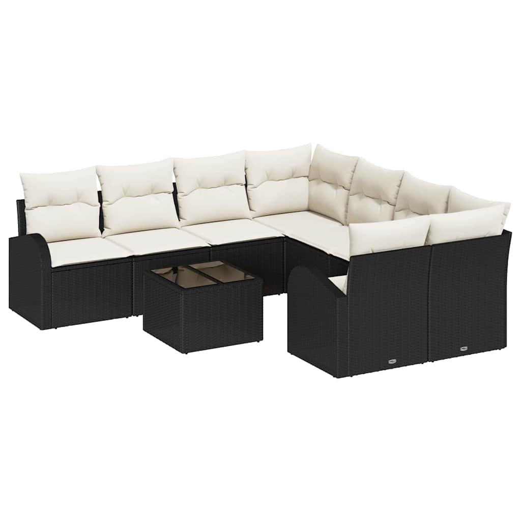 Havesofa Sæt 9 stk. Sort polyrattan