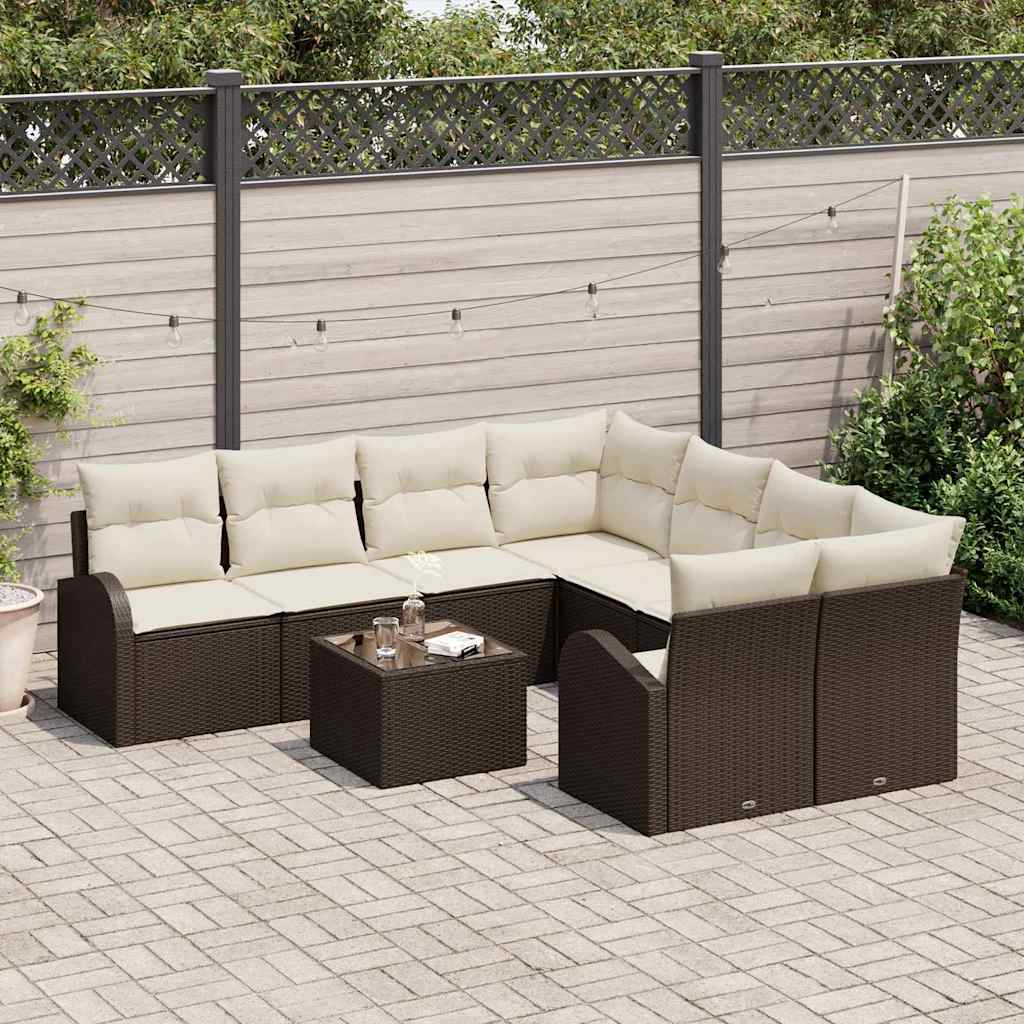 Havesofa Sæt 9 stk. Brun polyrattan