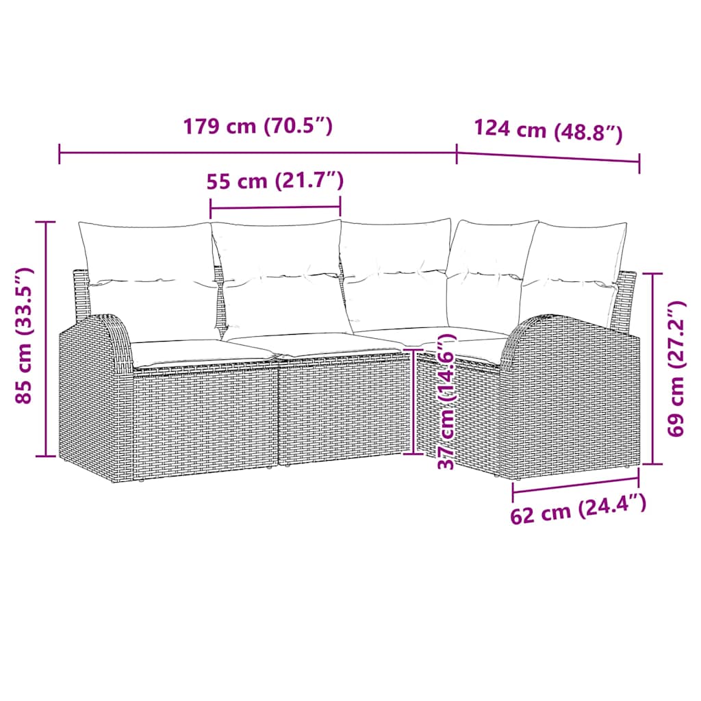Havesofa Sæt 4 stk. Beige polyrattan