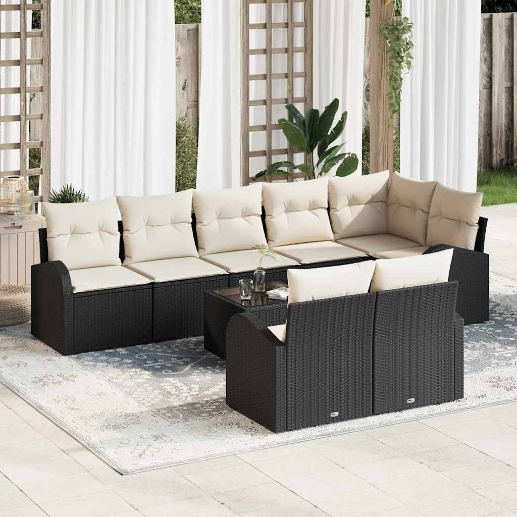 Havesofa Sæt 9 stk. 8-Antal sæder Sort og Cream polyrattan