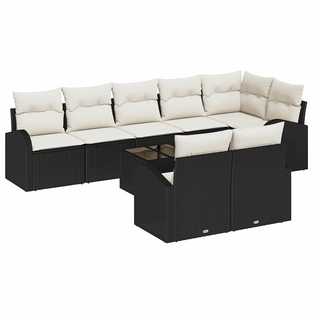 Havesofa Sæt 9 stk. 8-Antal sæder Sort og Cream polyrattan