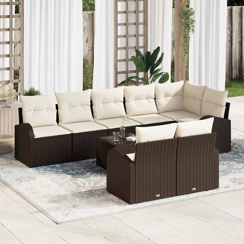 Havesofa Sæt 9 stk. 8-Antal sæder Brun og Creme polyrattan