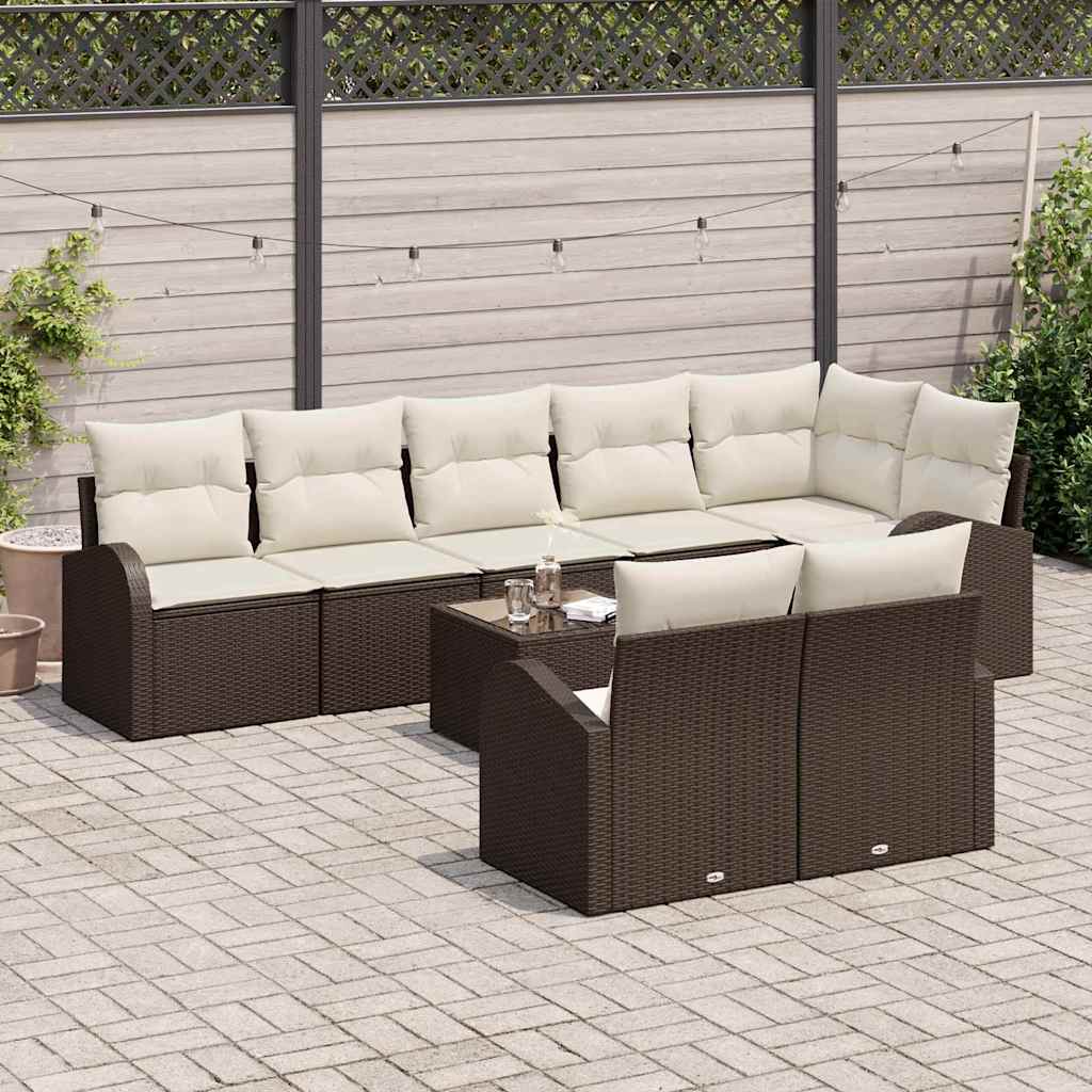 Havesofa Sæt 9 stk. 8-Antal sæder Brun og Creme polyrattan