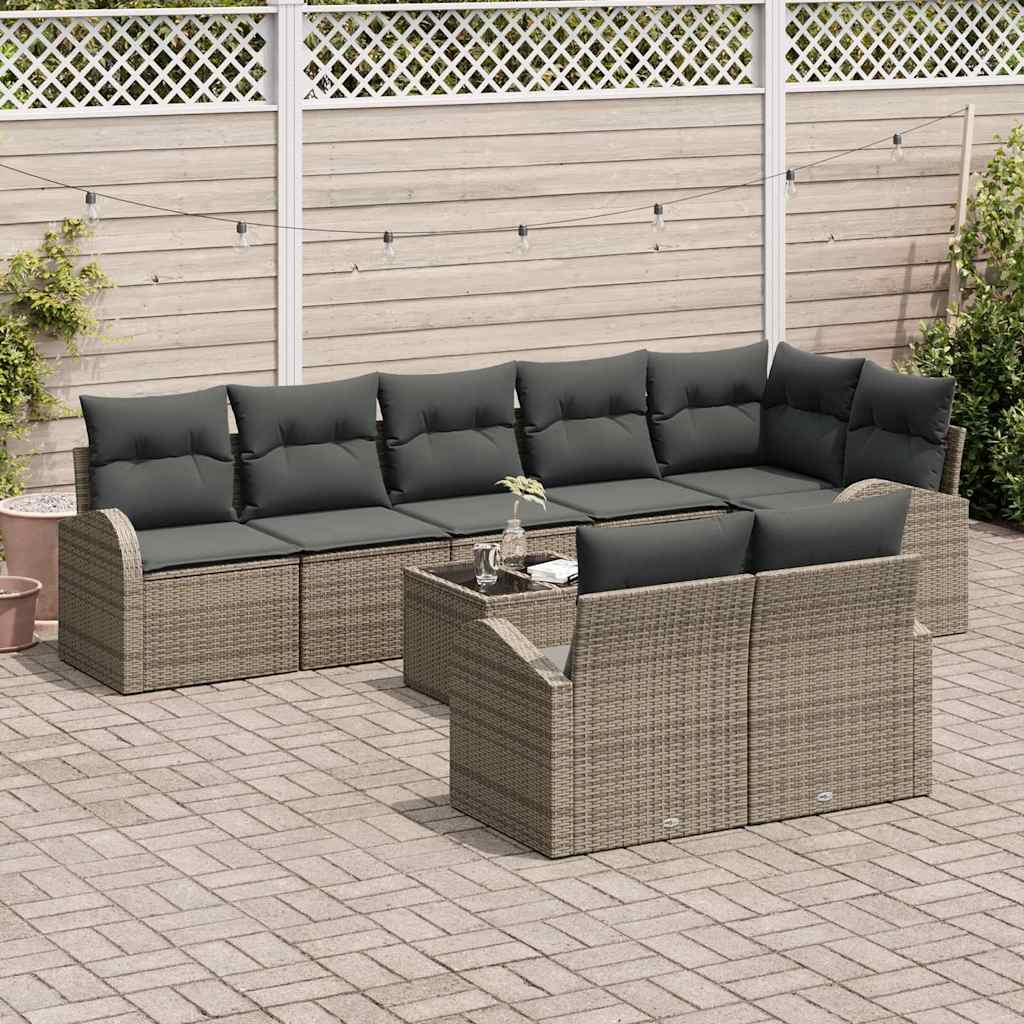 Havesofa Sæt 9 stk. 8-Antal sæder Grå polyrattan