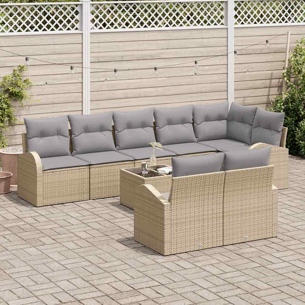 Havesofa Sæt 9 stk. 8-Antal sæder Beige og grå polyrattan