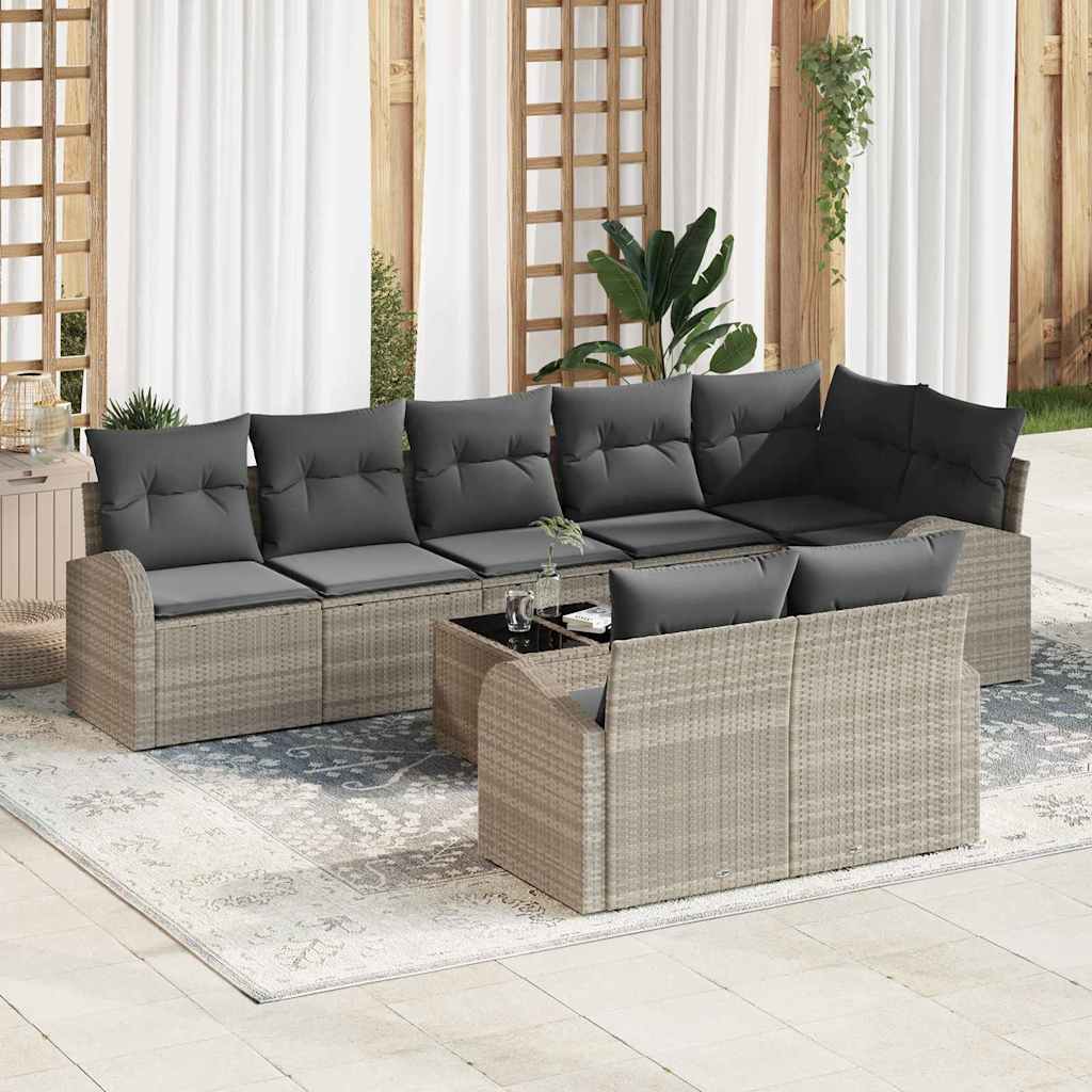 Havesofa Sæt 9 stk. 8-Antal sæder Lysegrå polyrattan