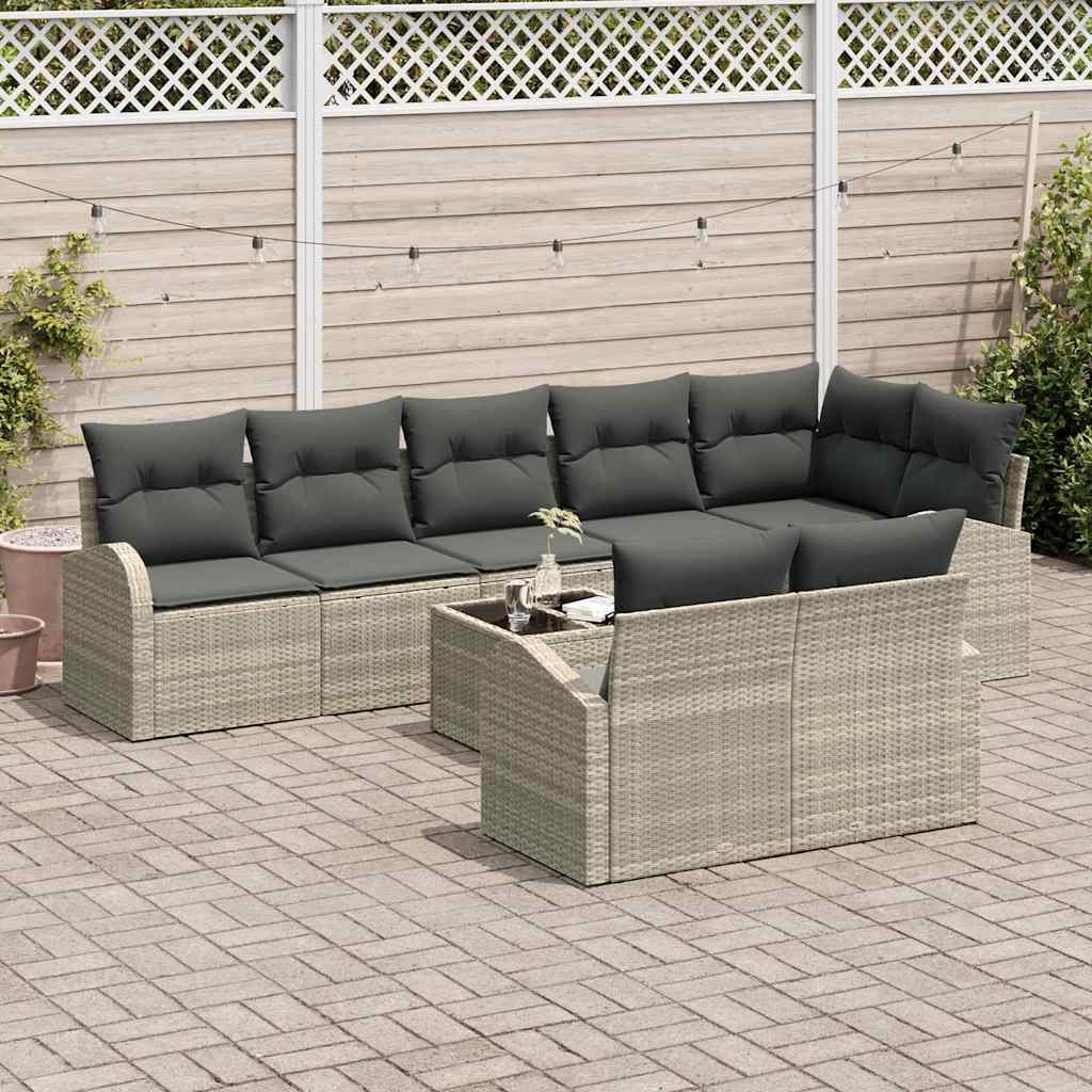 Havesofa Sæt 9 stk. 8-Antal sæder Lysegrå polyrattan