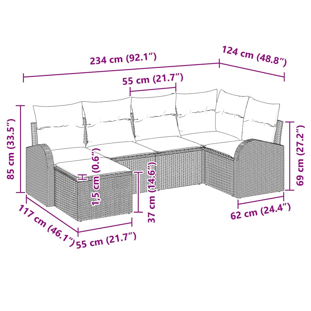 Havesofa Sæt 6 stk. Beige polyrattan
