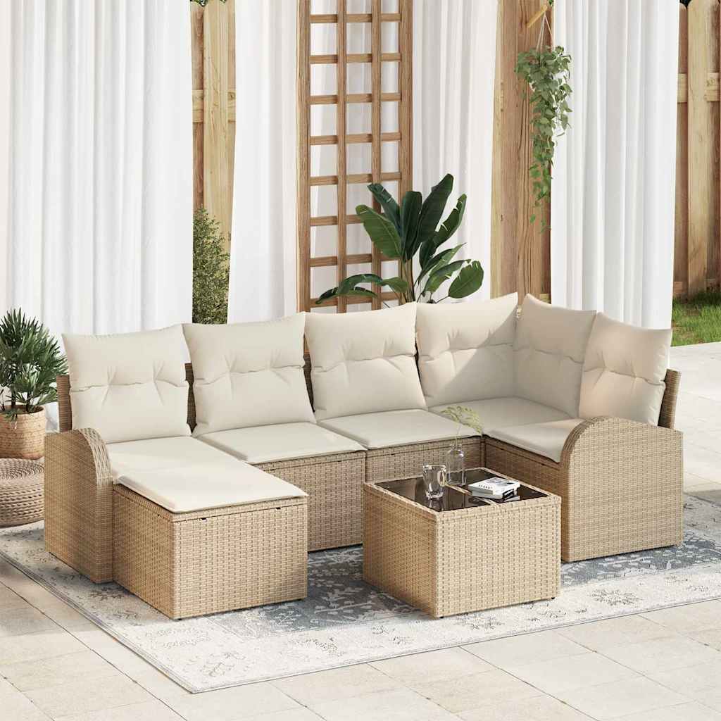 Havesofa Sæt 7 stk. Beige polyrattan