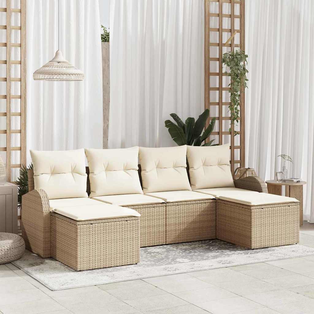 Havesofa Sæt 6 stk. Beige [Syntetisk]: Poly Rattan