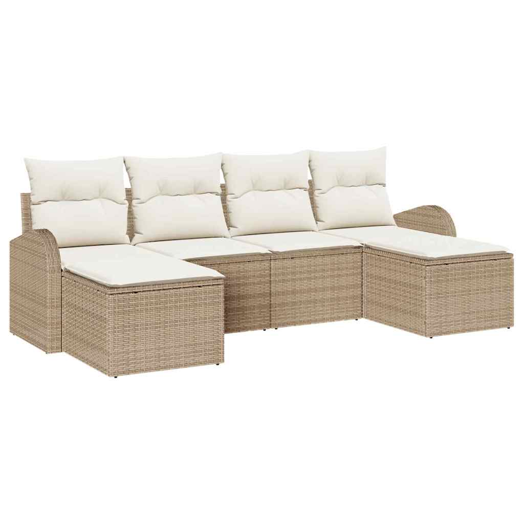 Havesofa Sæt 6 stk. Beige [Syntetisk]: Poly Rattan
