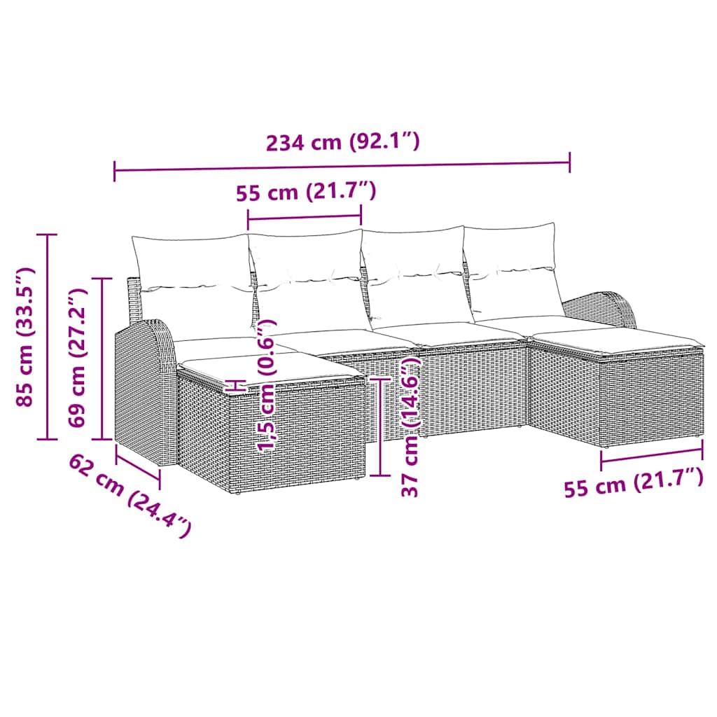 Havesofa Sæt 6 stk. Beige [Syntetisk]: Poly Rattan