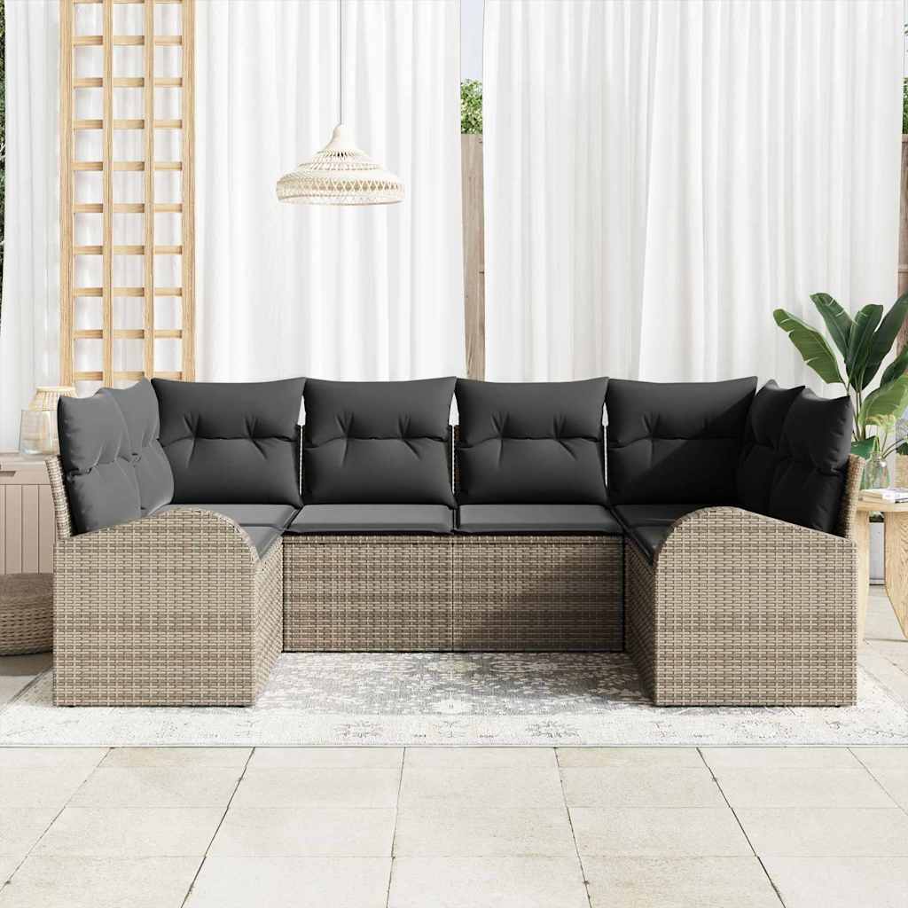 Havesofa Sæt 6 stk. Grå [Syntetisk]: Poly Rattan