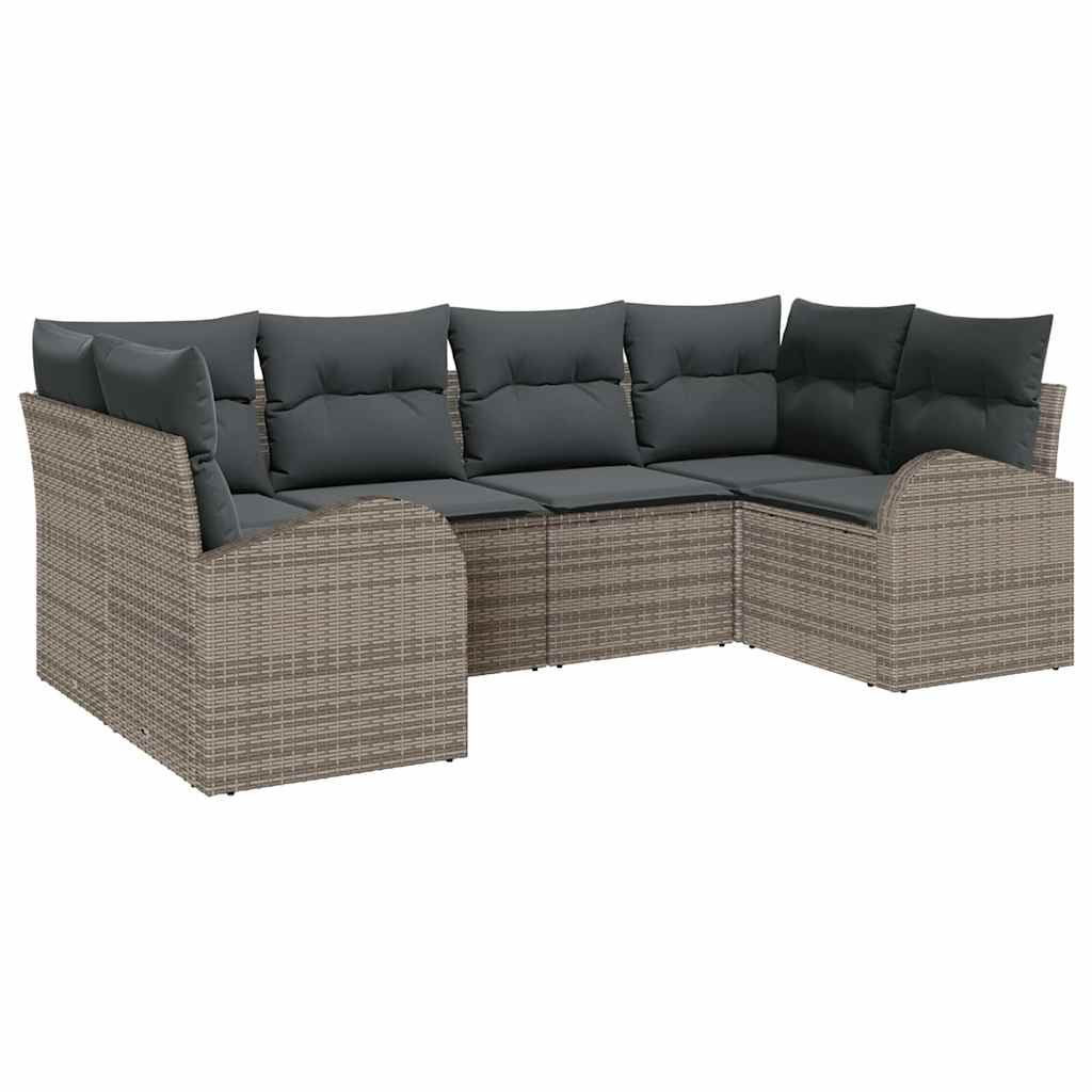 Havesofa Sæt 6 stk. Grå [Syntetisk]: Poly Rattan