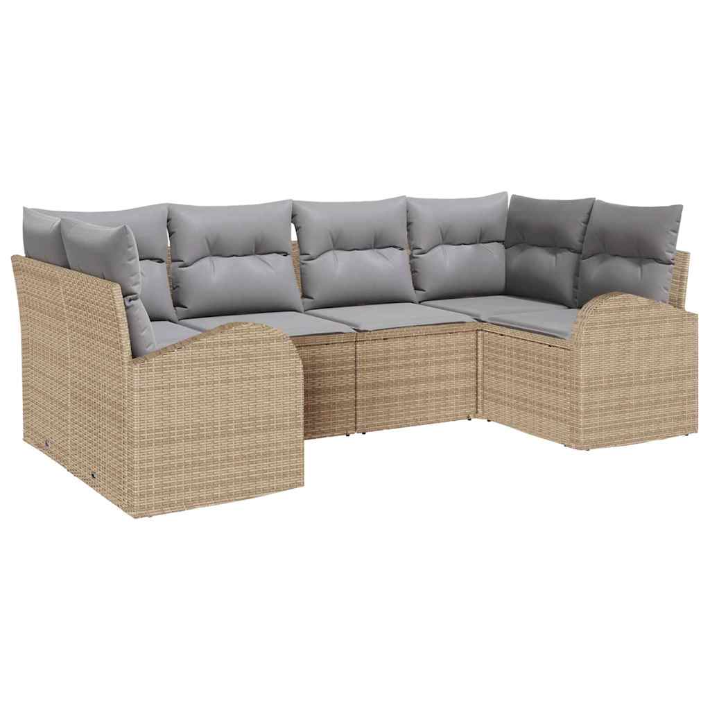 Havesofa Sæt 6 stk. Beige [Syntetisk]: Poly Rattan