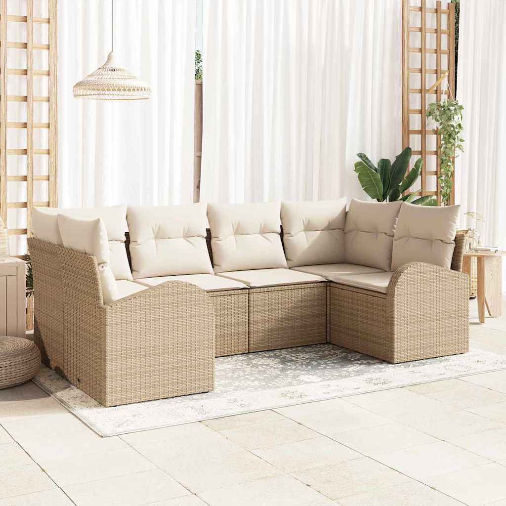 Havesofa Sæt 6 stk. Beige [Syntetisk]: Poly Rattan