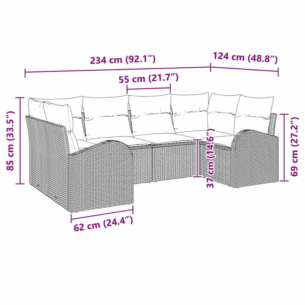 Havesofa Sæt 6 stk. Beige [Syntetisk]: Poly Rattan