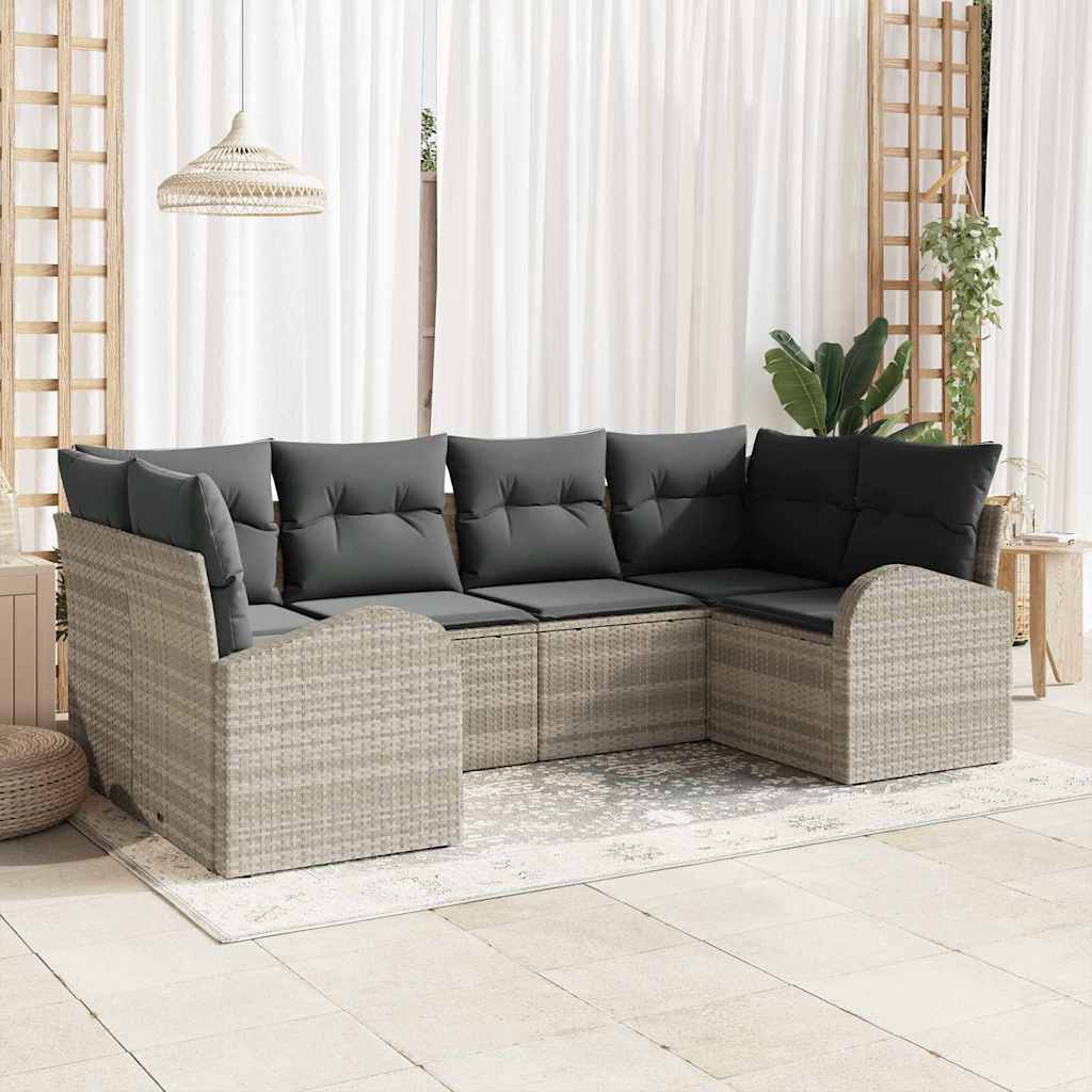 Havesofa Sæt 6 stk. Lysegrå [Syntetisk]: Poly Rattan