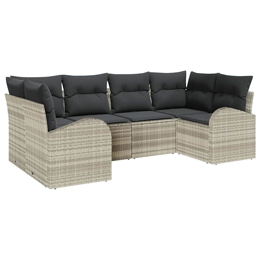 Havesofa Sæt 6 stk. Lysegrå [Syntetisk]: Poly Rattan