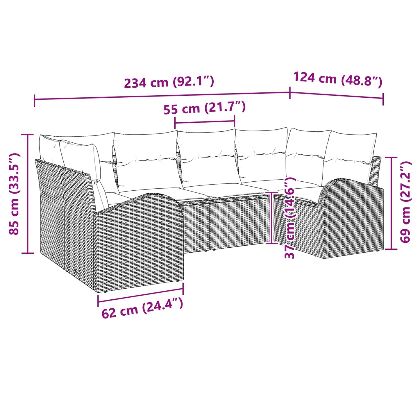 Havesofa Sæt 6 stk. Brun [Syntetisk]: Poly Rattan
