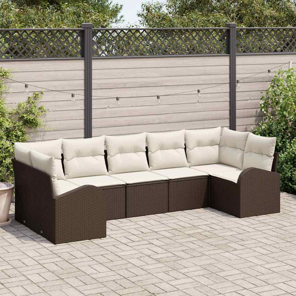 Havesofa Sæt 7 stk. Brun [Syntetisk]: Poly Rattan