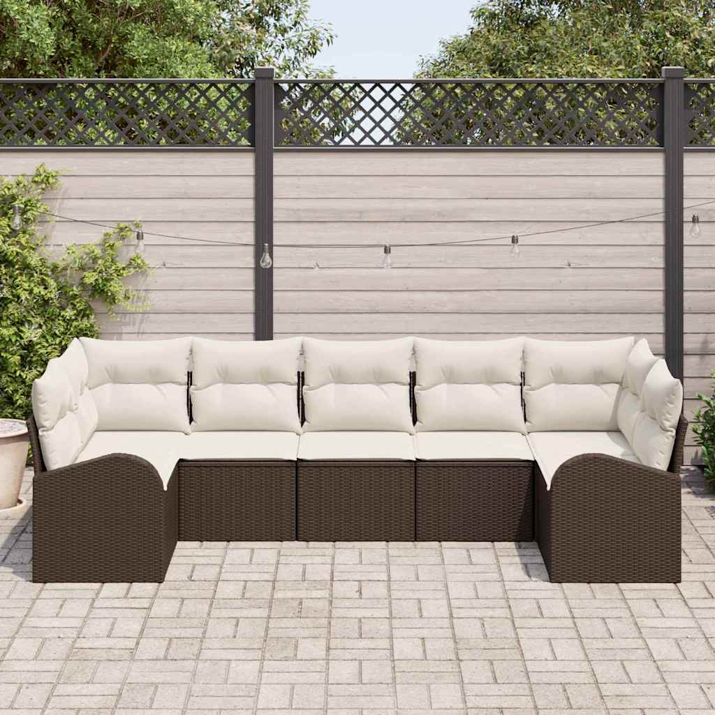 Havesofa Sæt 7 stk. Brun [Syntetisk]: Poly Rattan