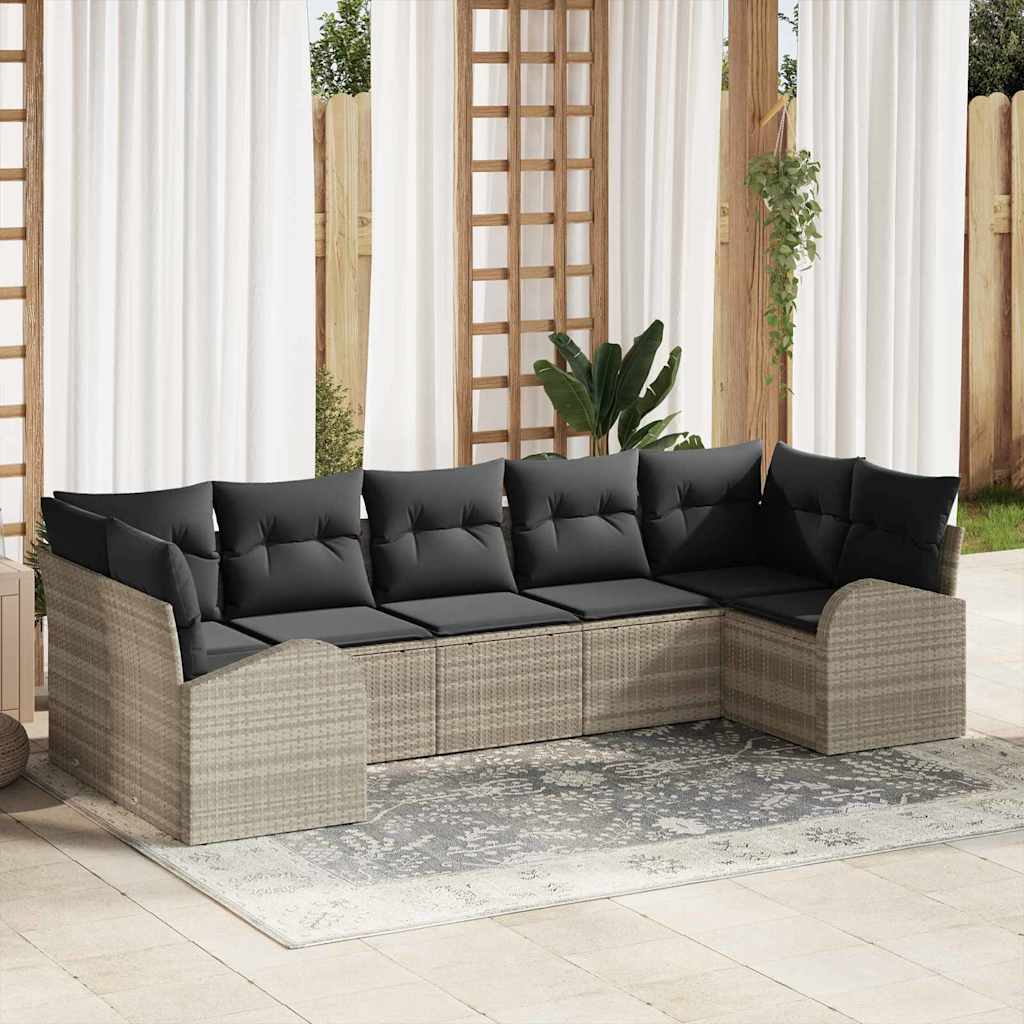 Havesofa Sæt 7 stk. Lysegrå [Syntetisk]: Poly Rattan