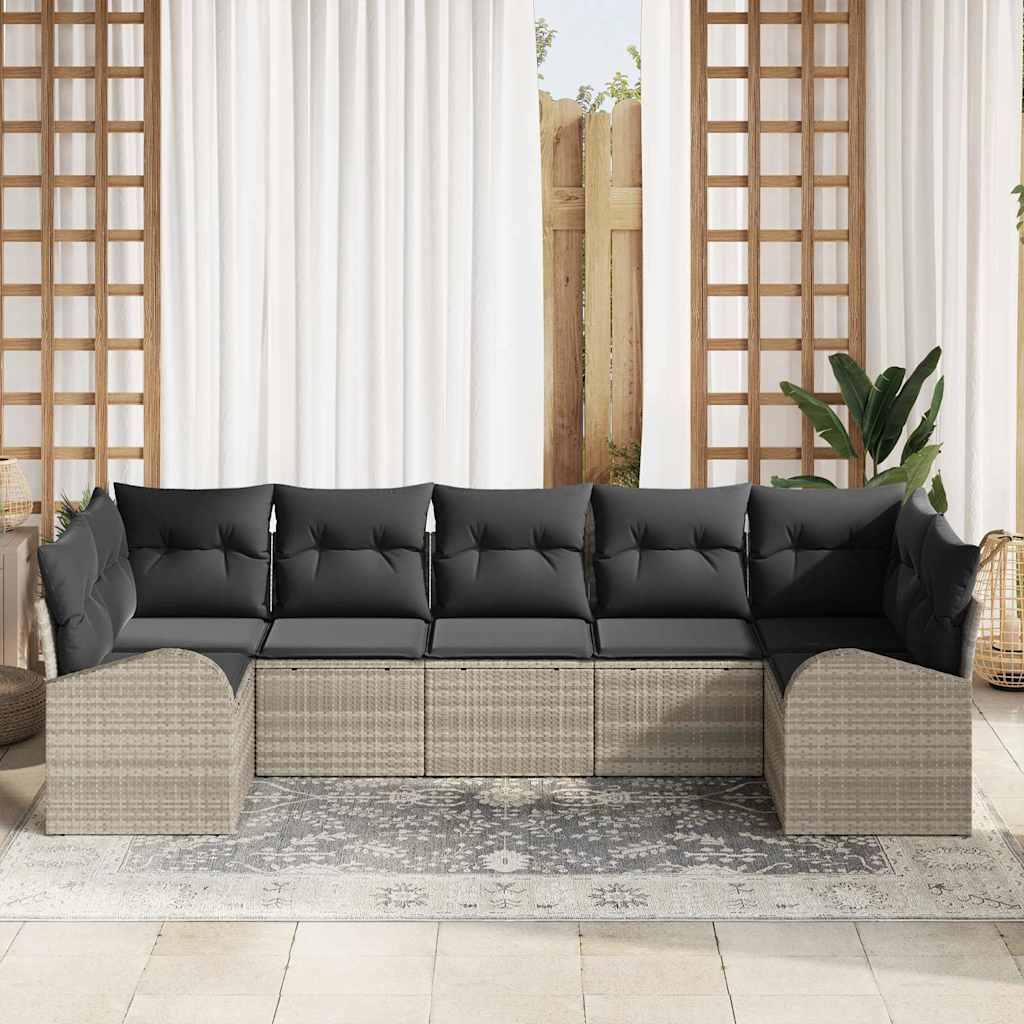 Havesofa Sæt 7 stk. Lysegrå [Syntetisk]: Poly Rattan
