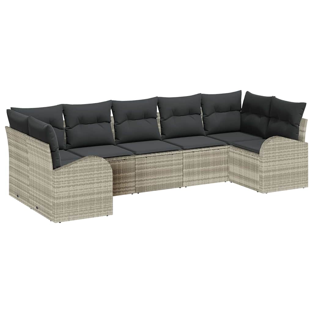 Havesofa Sæt 7 stk. Lysegrå [Syntetisk]: Poly Rattan
