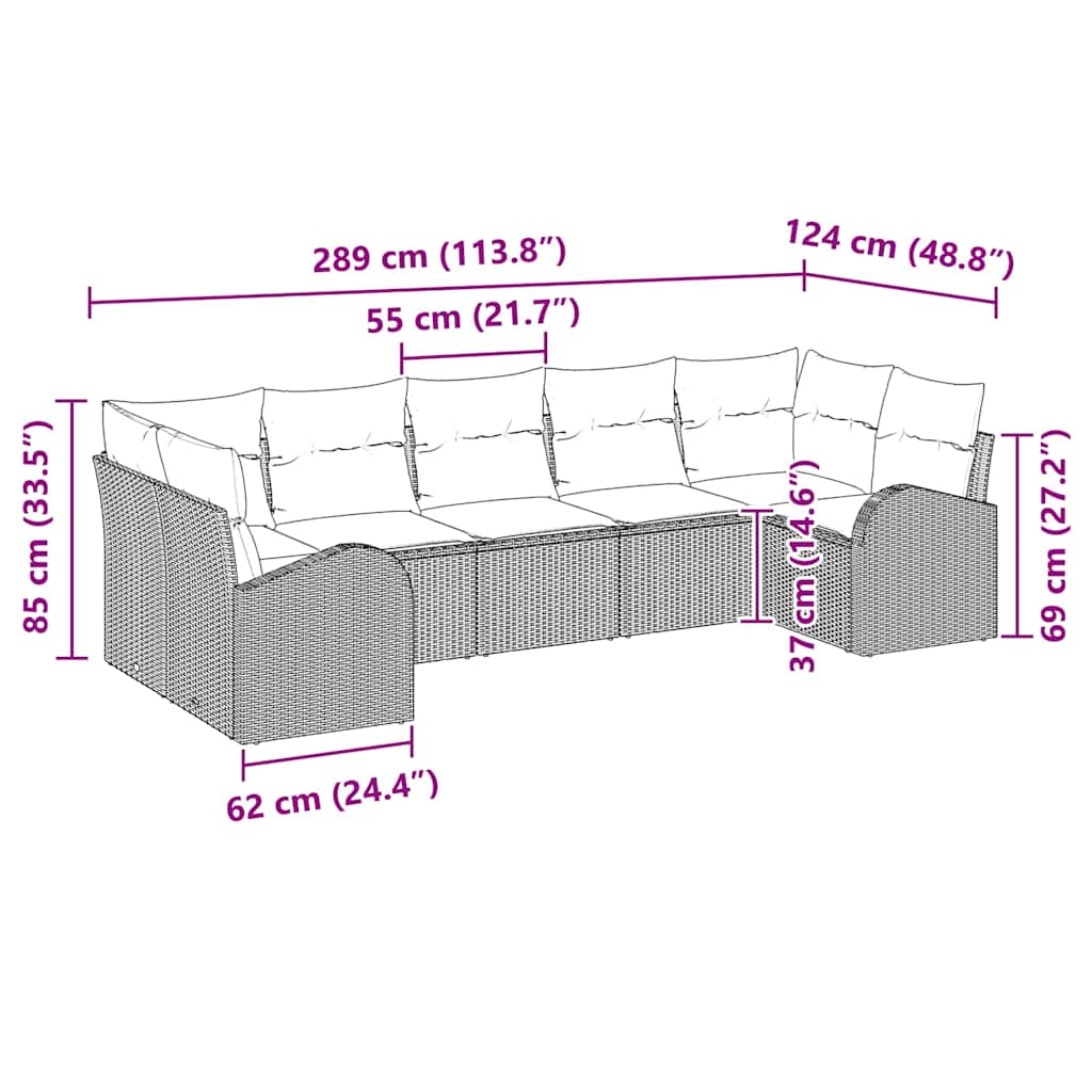Havesofa Sæt 7 stk. Lysegrå [Syntetisk]: Poly Rattan