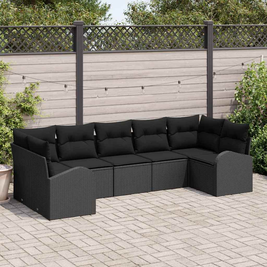Havesofa Sæt 7 stk. Sort [Syntetisk]: Poly Rattan