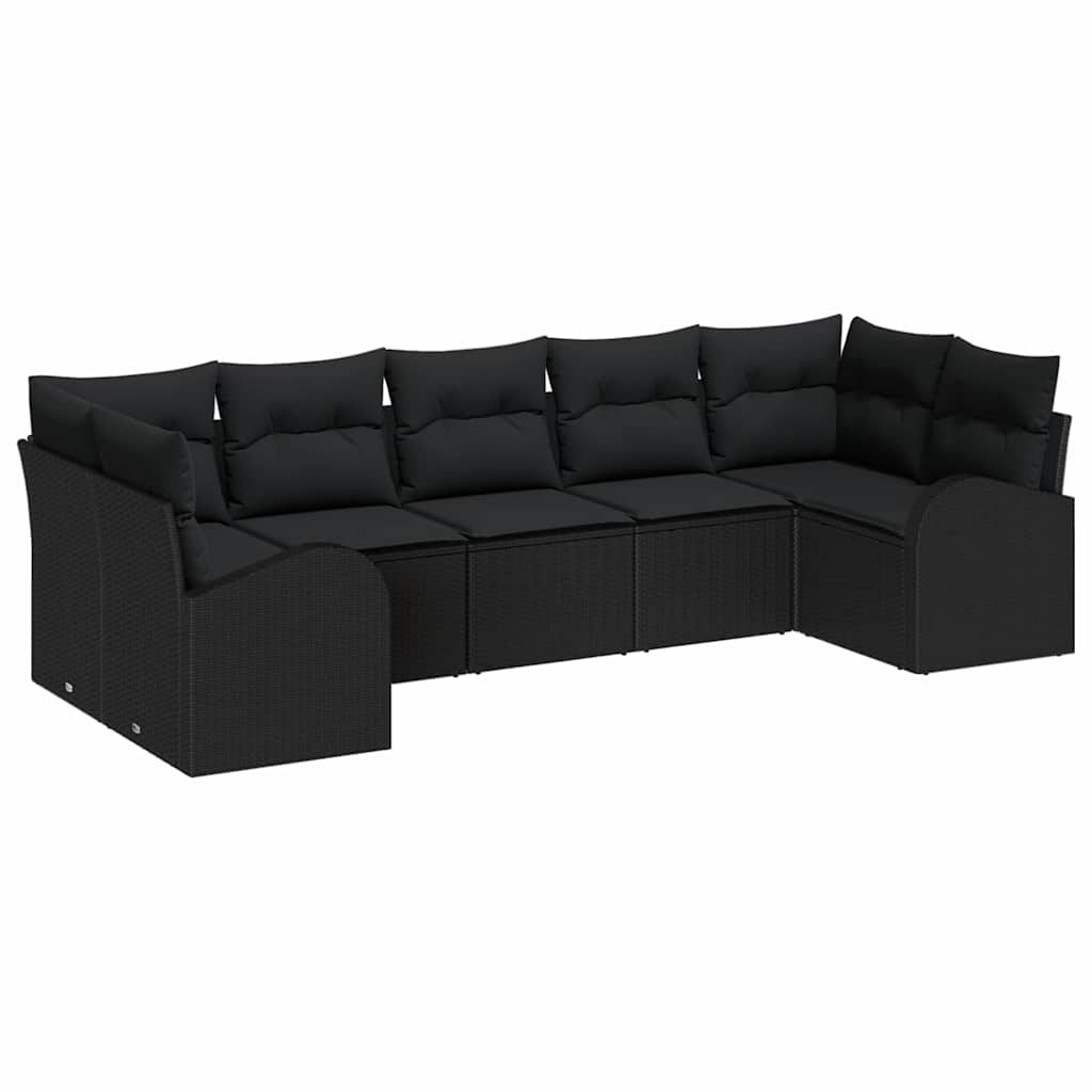 Havesofa Sæt 7 stk. Sort [Syntetisk]: Poly Rattan