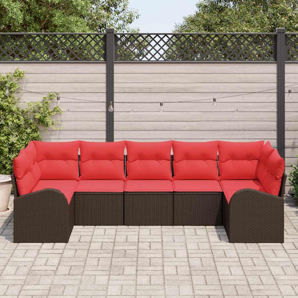 Havesofa Sæt 7 stk. Brun [Syntetisk]: Poly Rattan