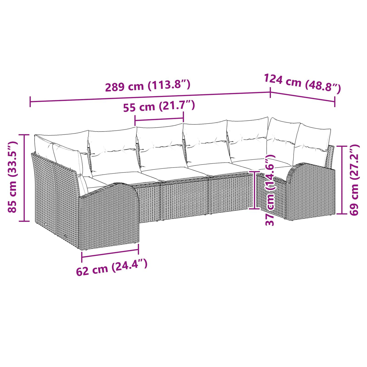 Havesofa Sæt 7 stk. Brun [Syntetisk]: Poly Rattan