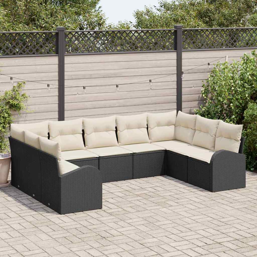 Sofa Sæt 9 stk. Sort [Syntetisk]: Poly Rattan