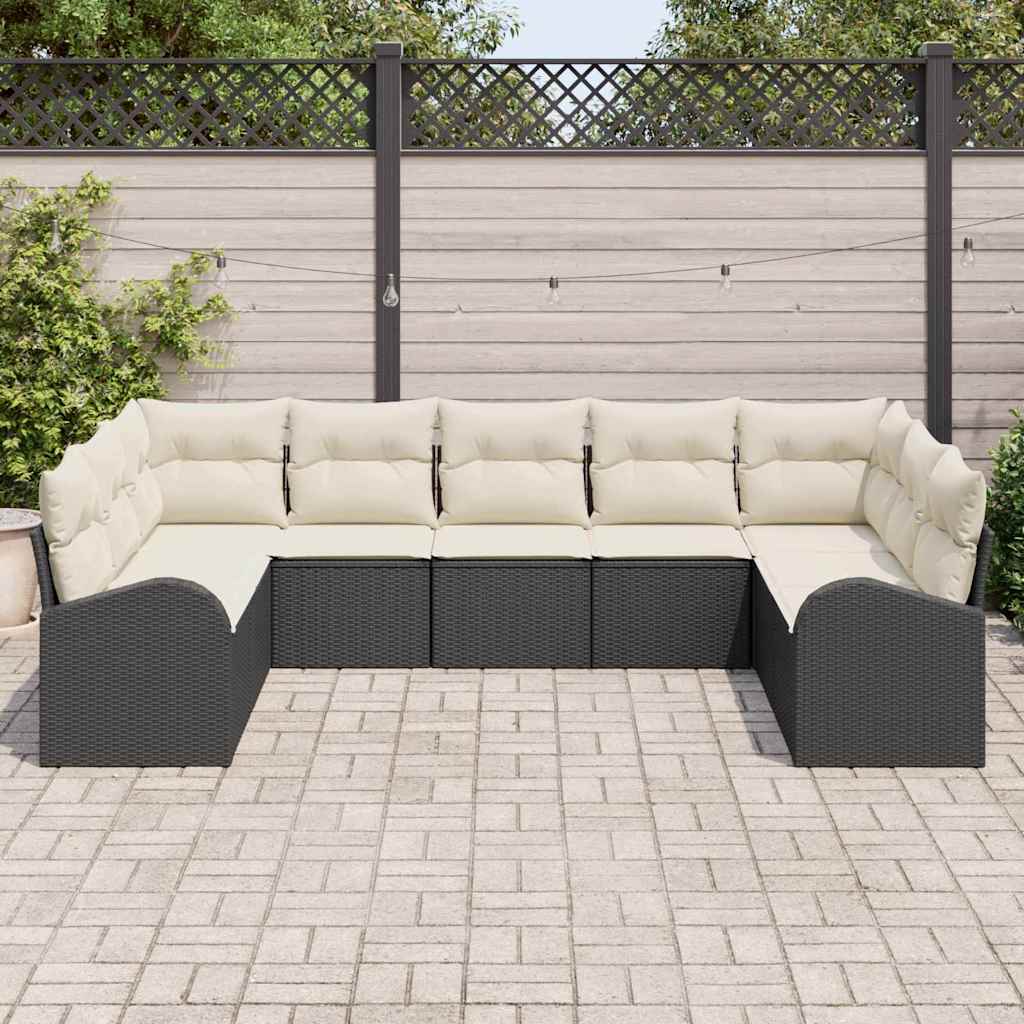 Sofa Sæt 9 stk. Sort [Syntetisk]: Poly Rattan