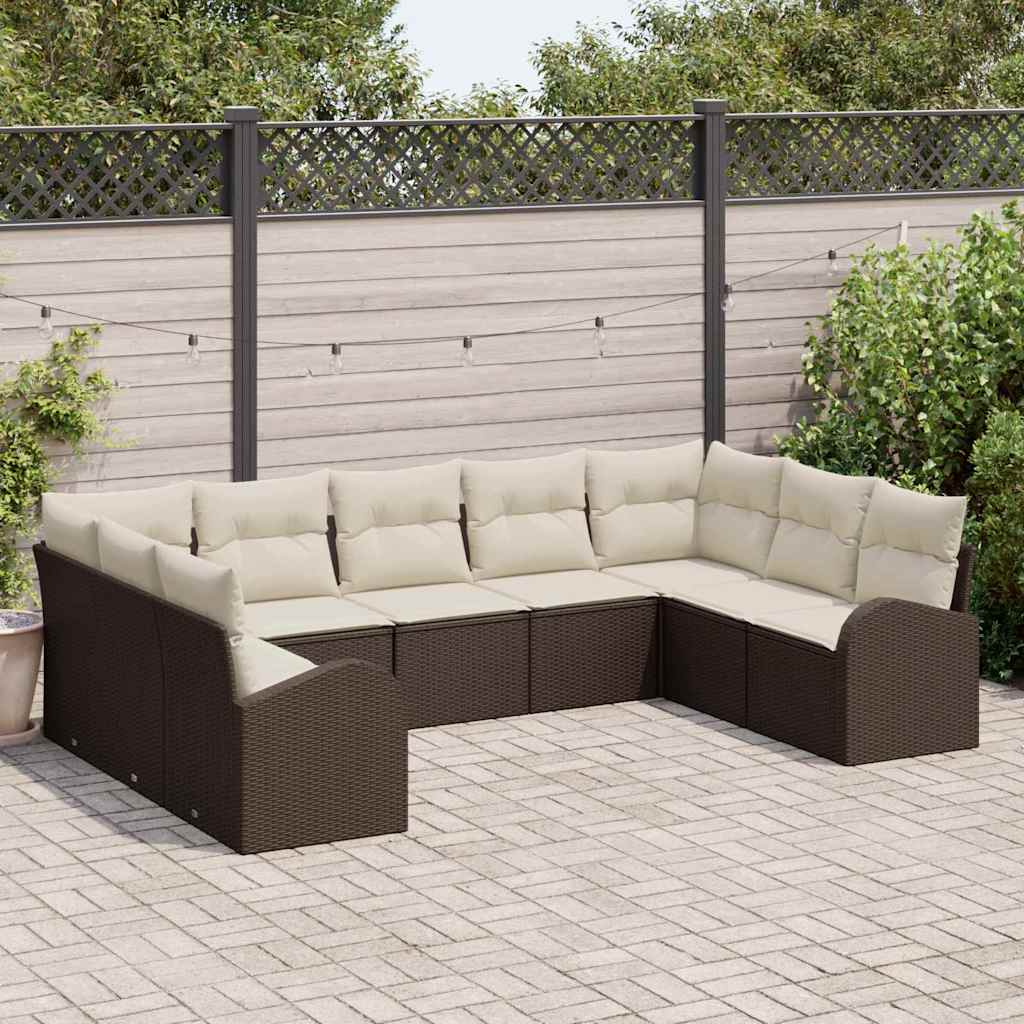 Sofa Sæt 9 stk. Brun [Syntetisk]: Poly Rattan