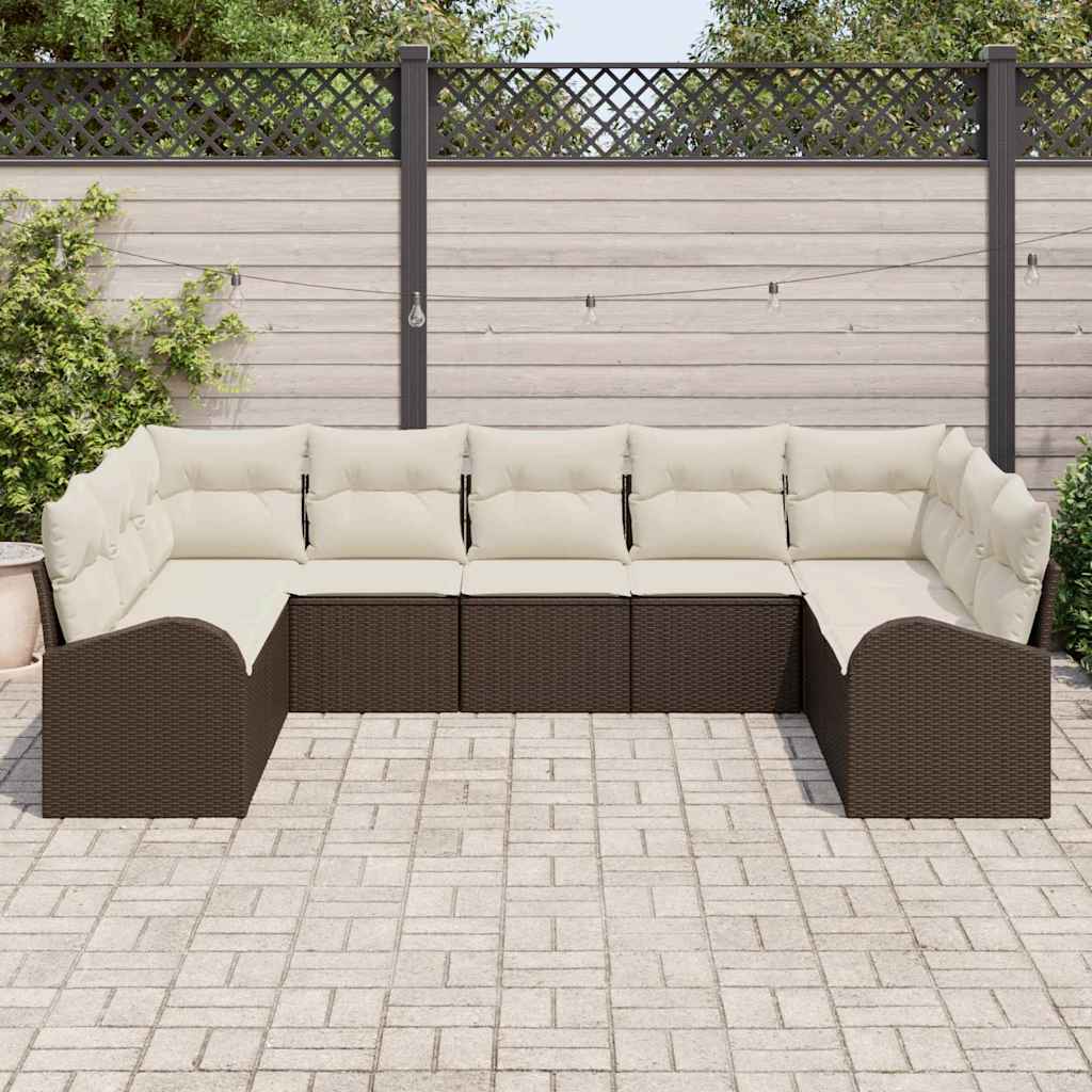 Sofa Sæt 9 stk. Brun [Syntetisk]: Poly Rattan
