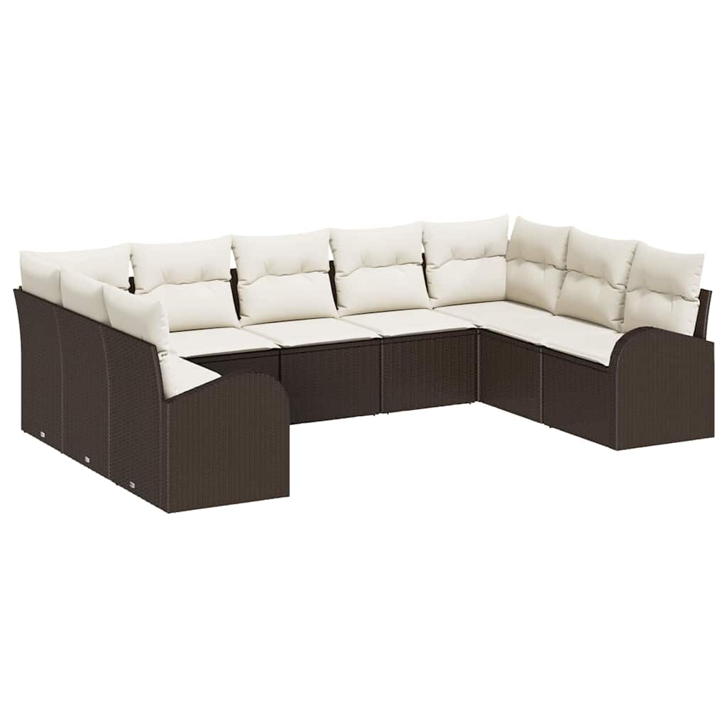 Sofa Sæt 9 stk. Brun [Syntetisk]: Poly Rattan