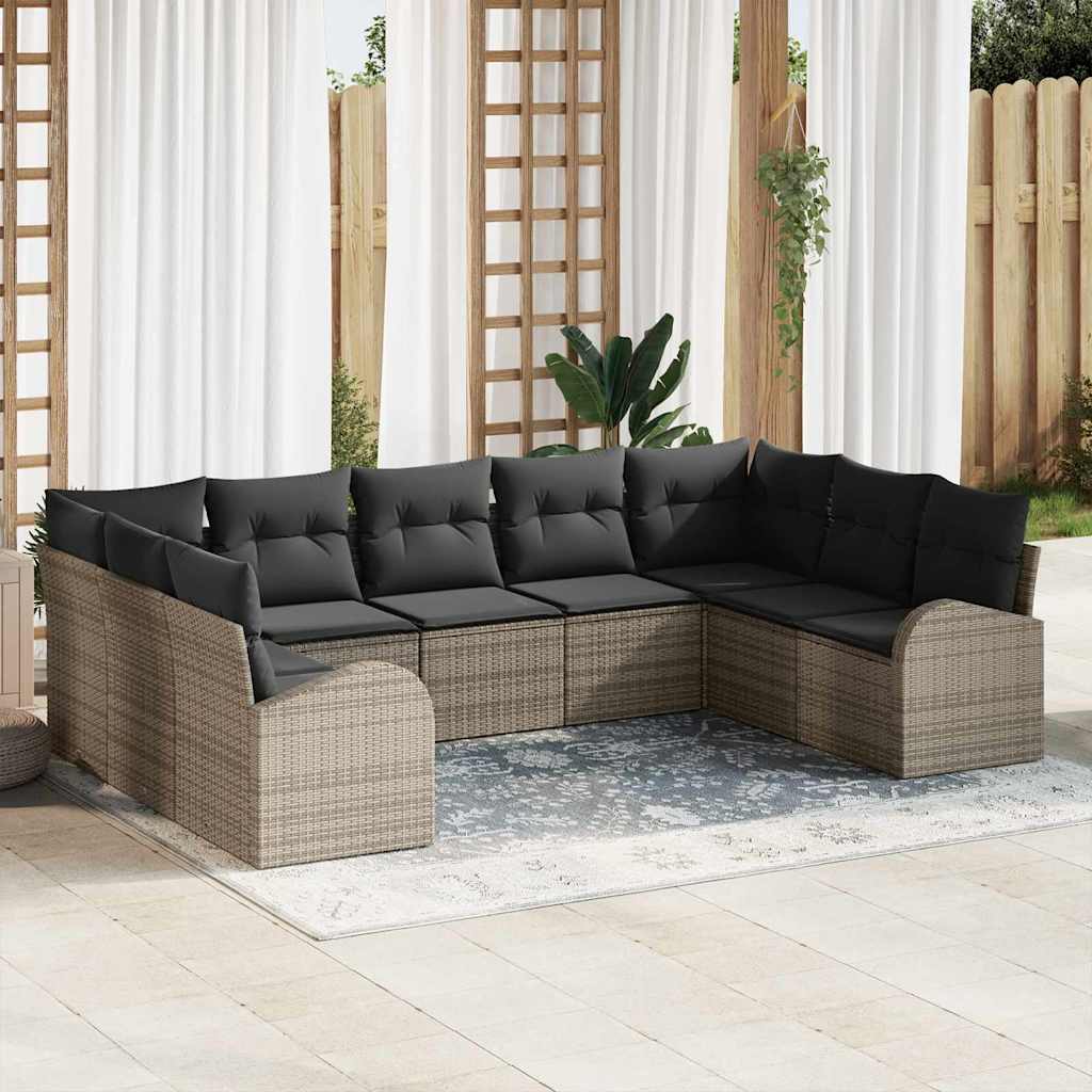Sofa Sæt 9 stk. Grå [Syntetisk]: Poly Rattan