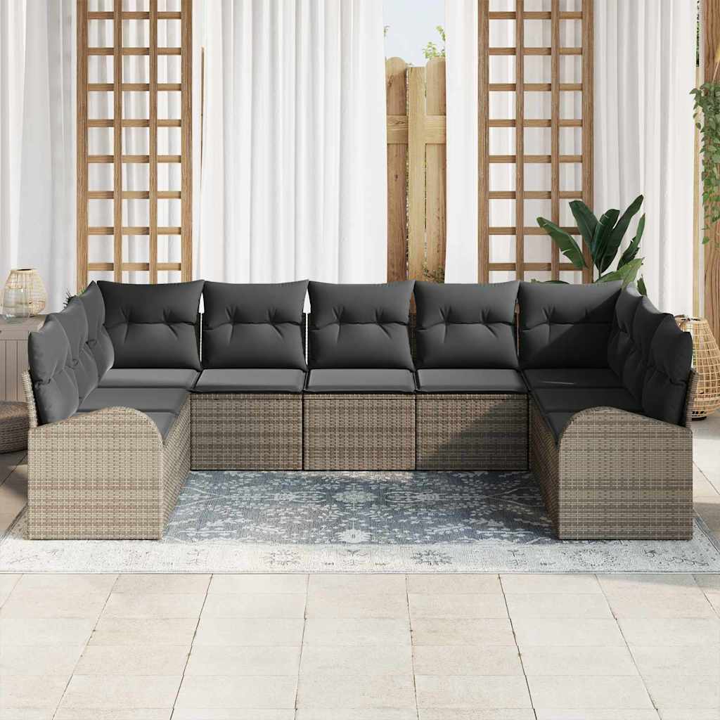 Sofa Sæt 9 stk. Grå [Syntetisk]: Poly Rattan