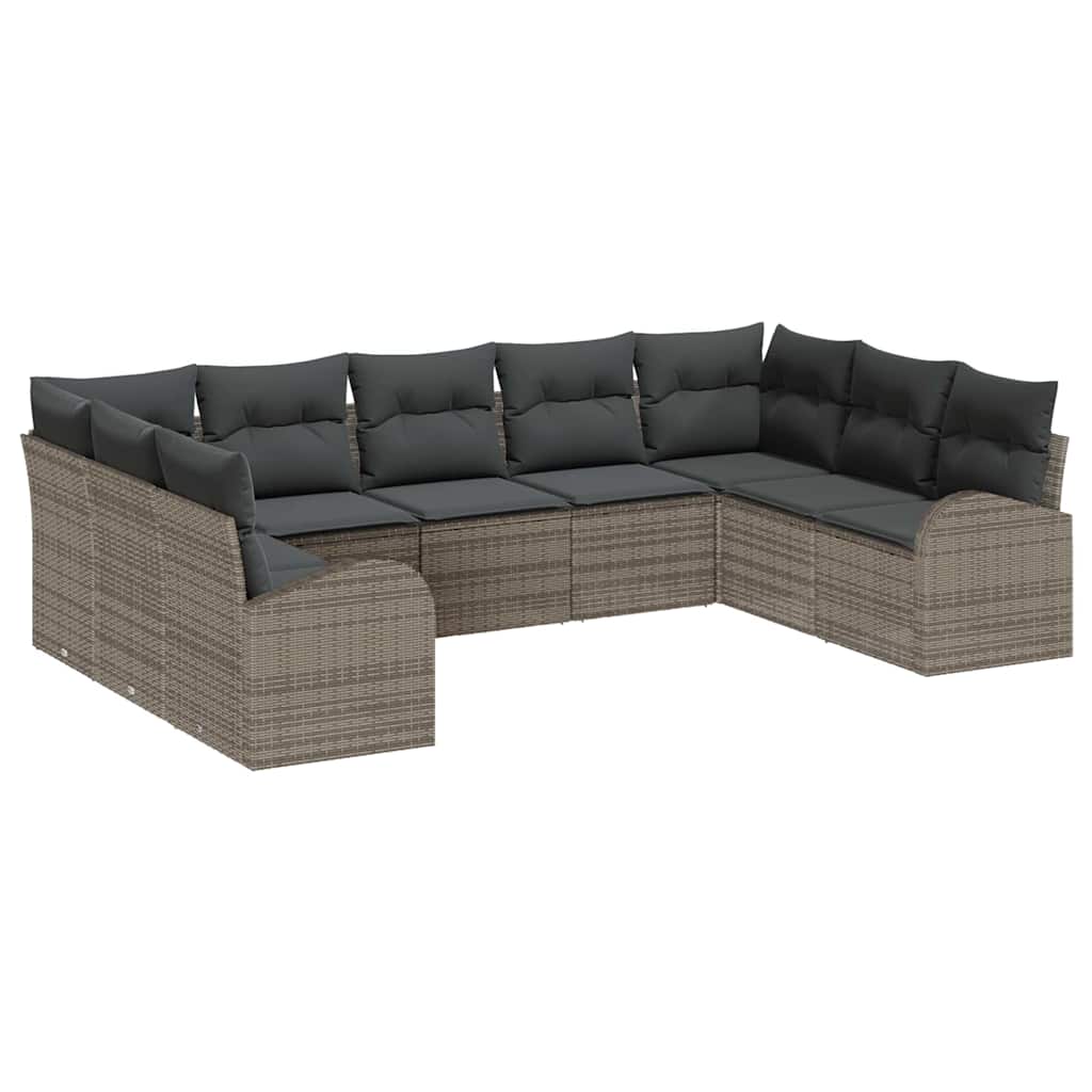 Sofa Sæt 9 stk. Grå [Syntetisk]: Poly Rattan